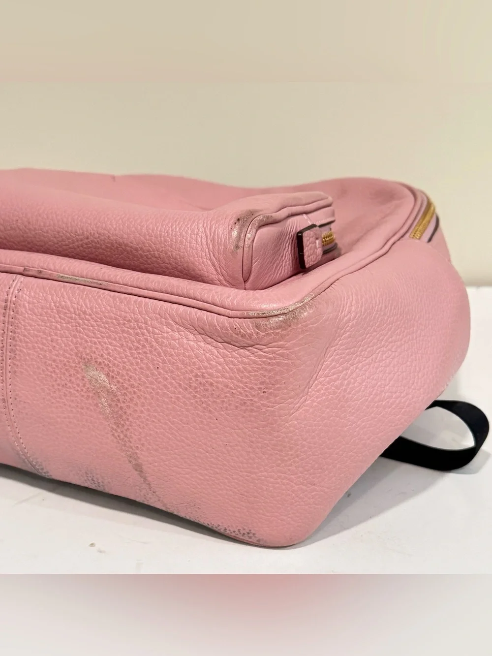 Coach Court Backpack 5666 Pink Pebble Leather Gold Zip Mini Daypack Bookbag